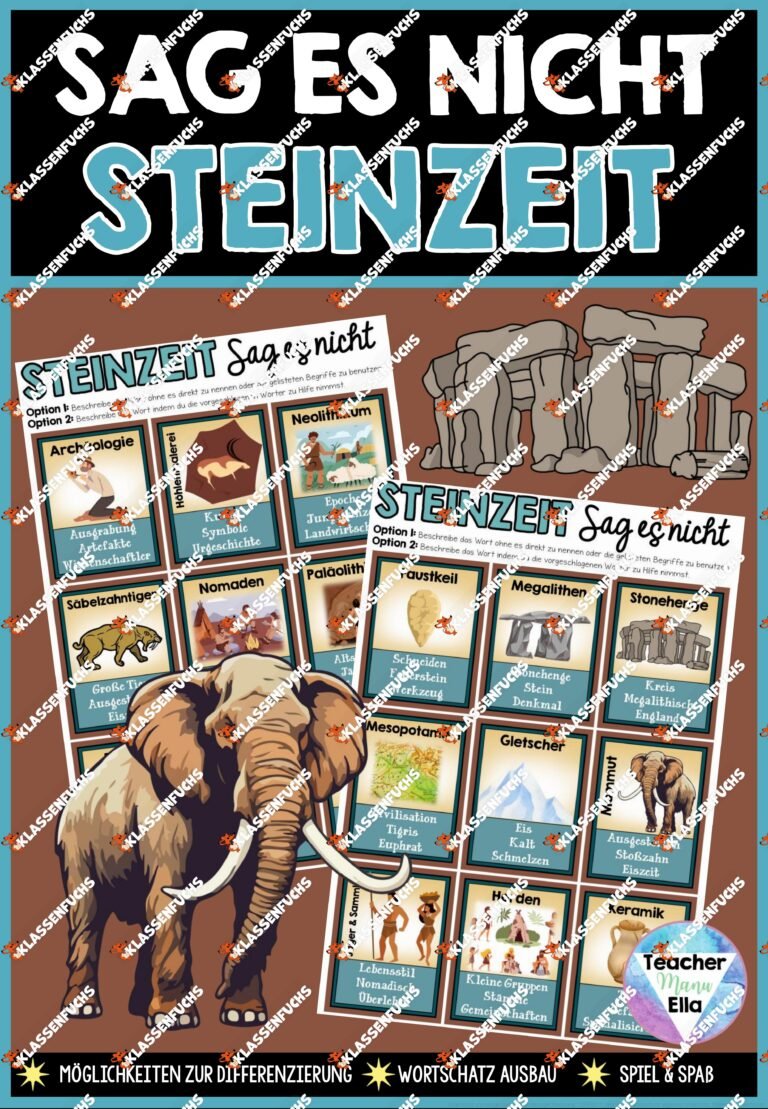 Steinzeit Spiel – Sag es nicht! – Lernspaß + Vokabeltraining